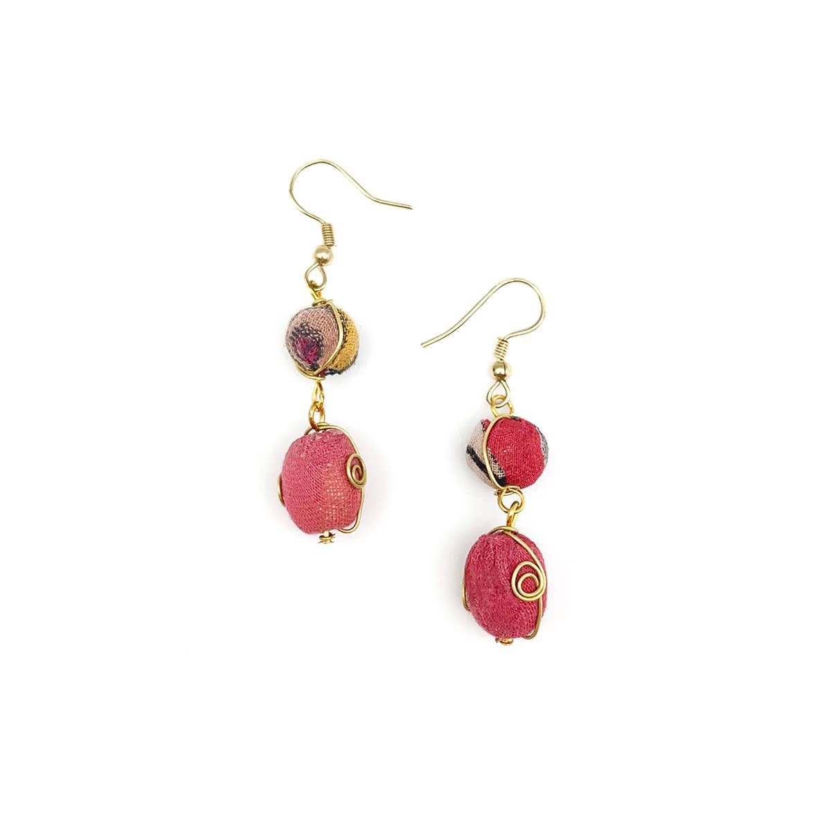 Aasha Brass Wire Wrapped Circle and Oval Bead Earrings