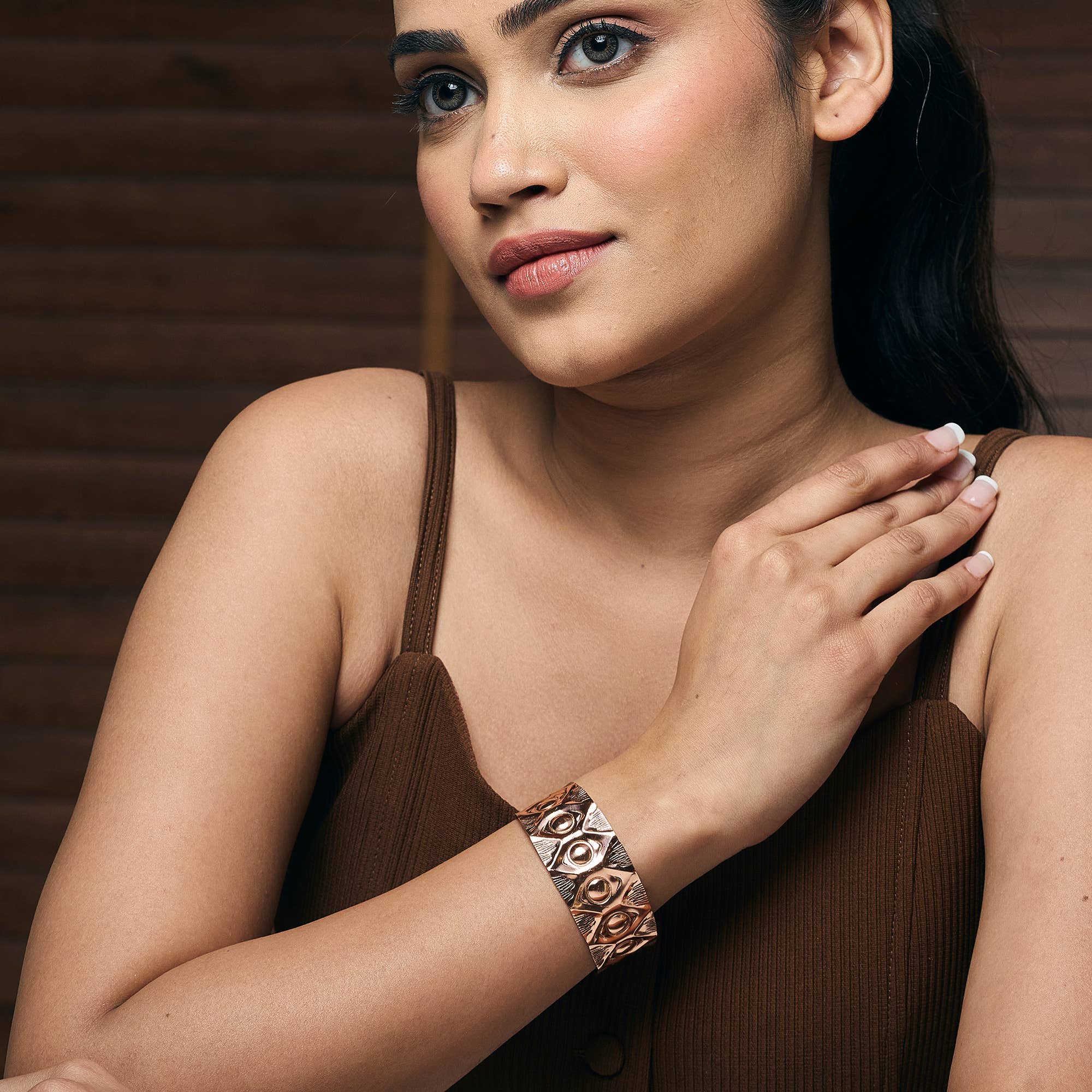 Handcrafted Tribal Eye Pattern Copper Cuff