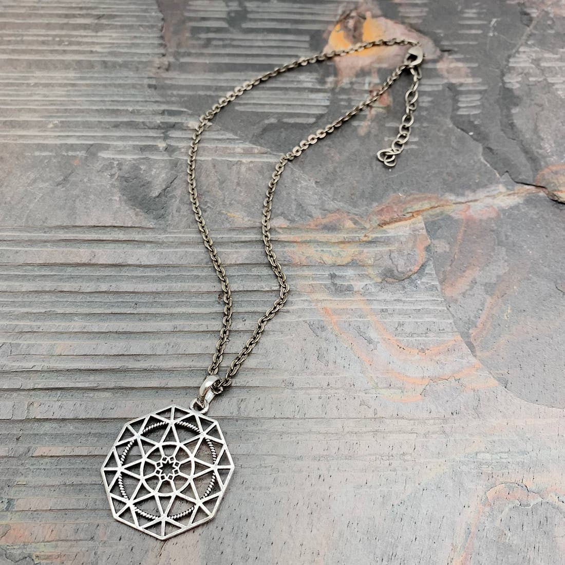 Tanvi Collection Necklace - Silver Geometric Octagon
