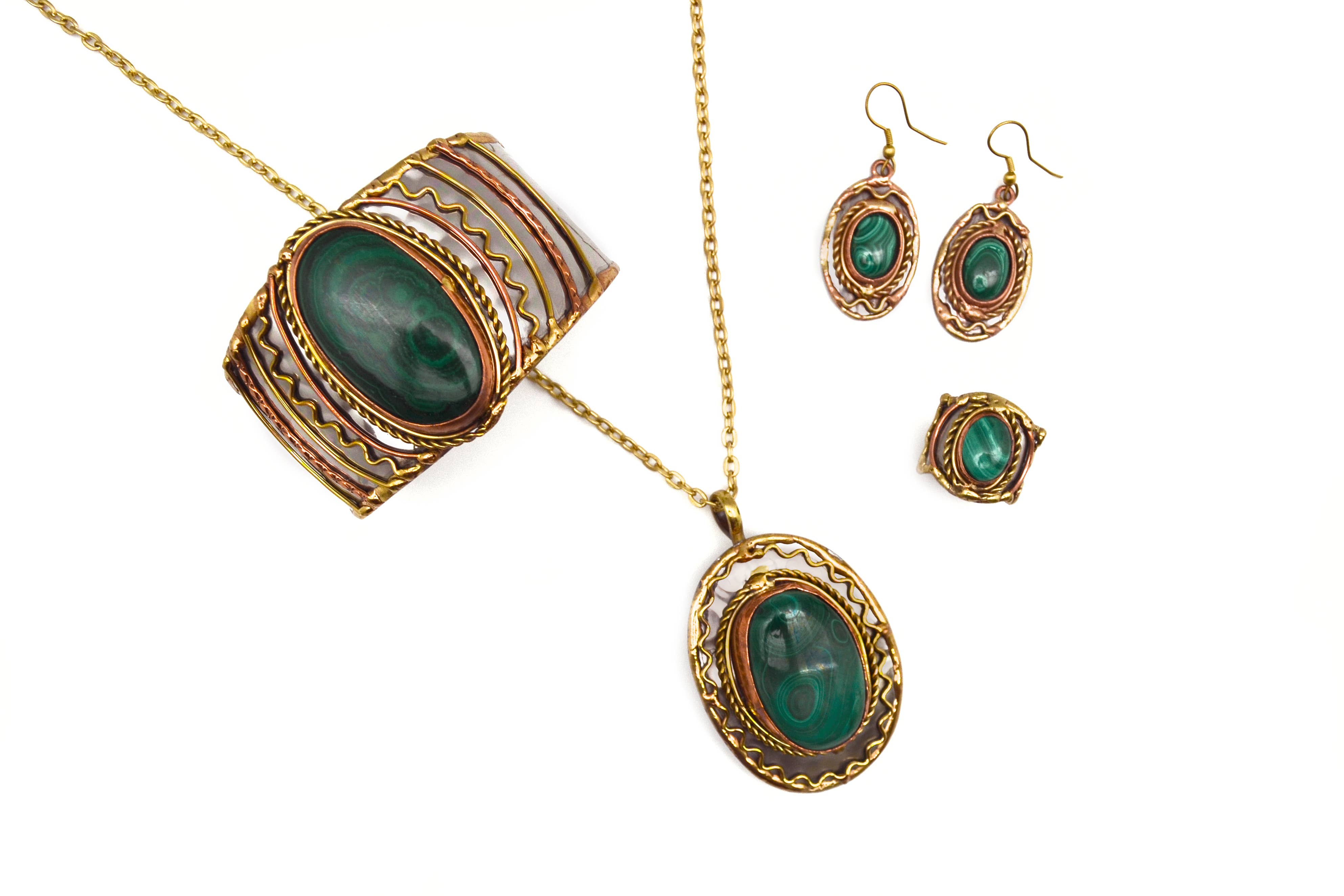 Mixed Metal and Malachite Stone Earrings