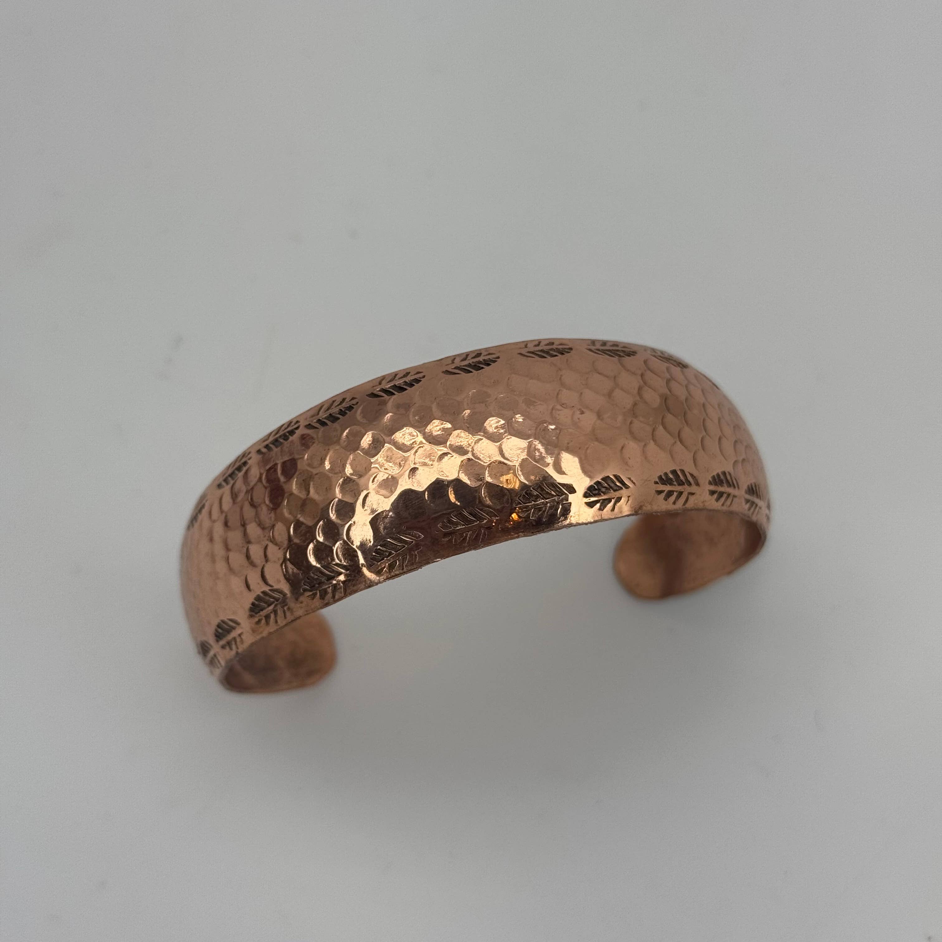 Handcrafted  Hammered Leaf Edge Copper Cuff