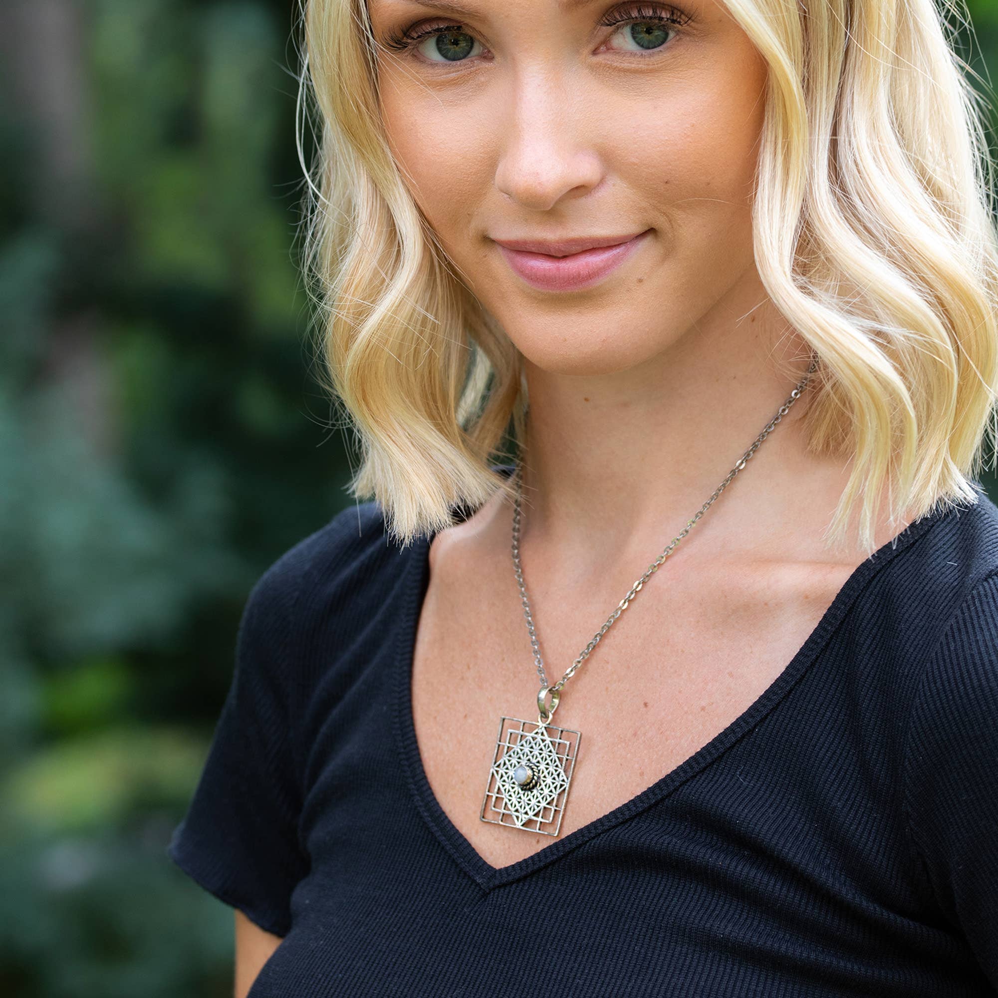 Tanvi Collection Necklace - Silver Square with Moonstone