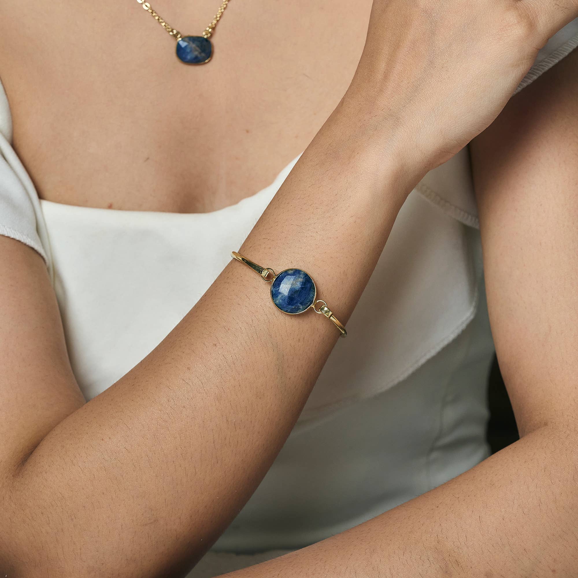 Gold Plated Bracelet with Semi-Precious Stone - Sodalite