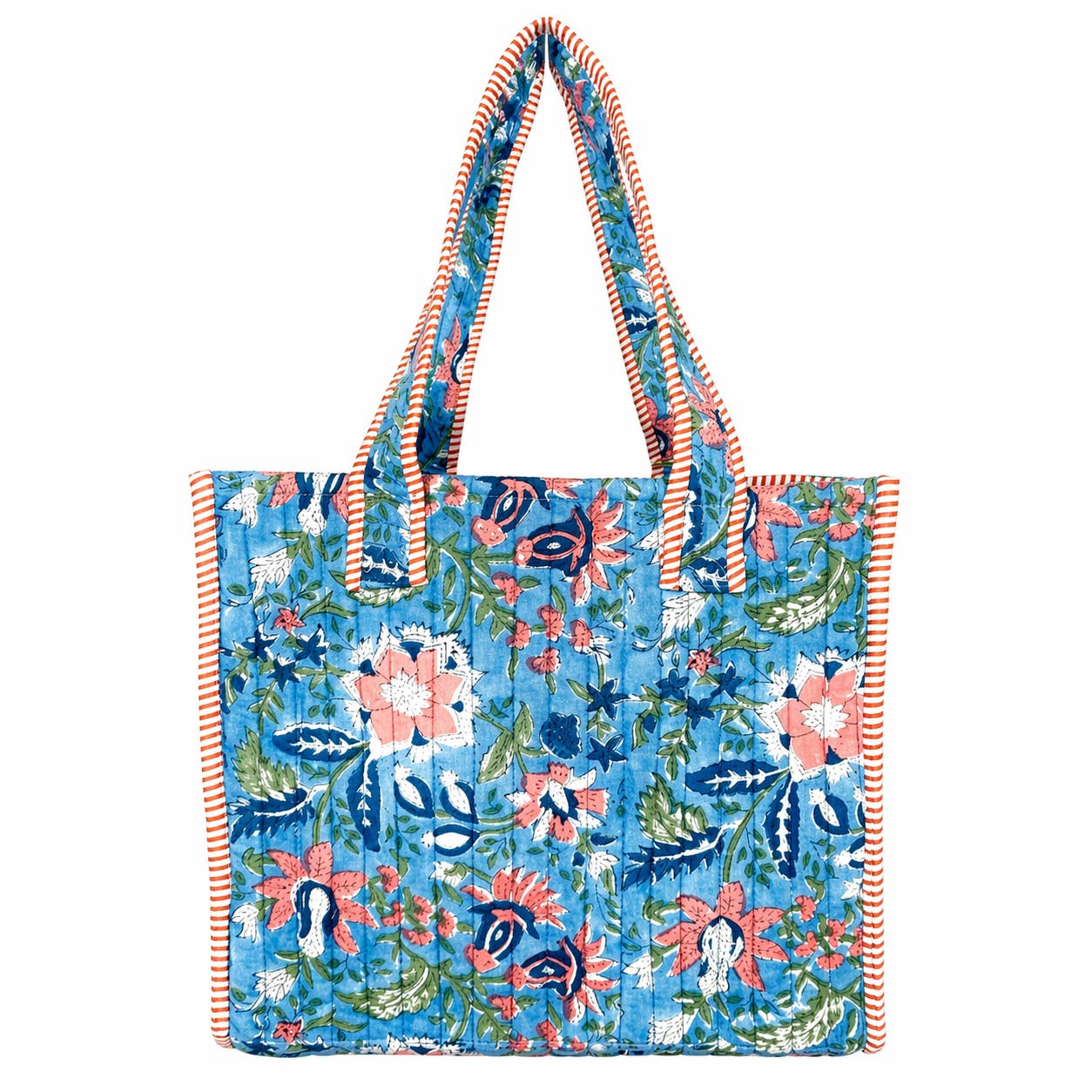 Peach Wildflowers Block-Printed Quilted Mini Tote