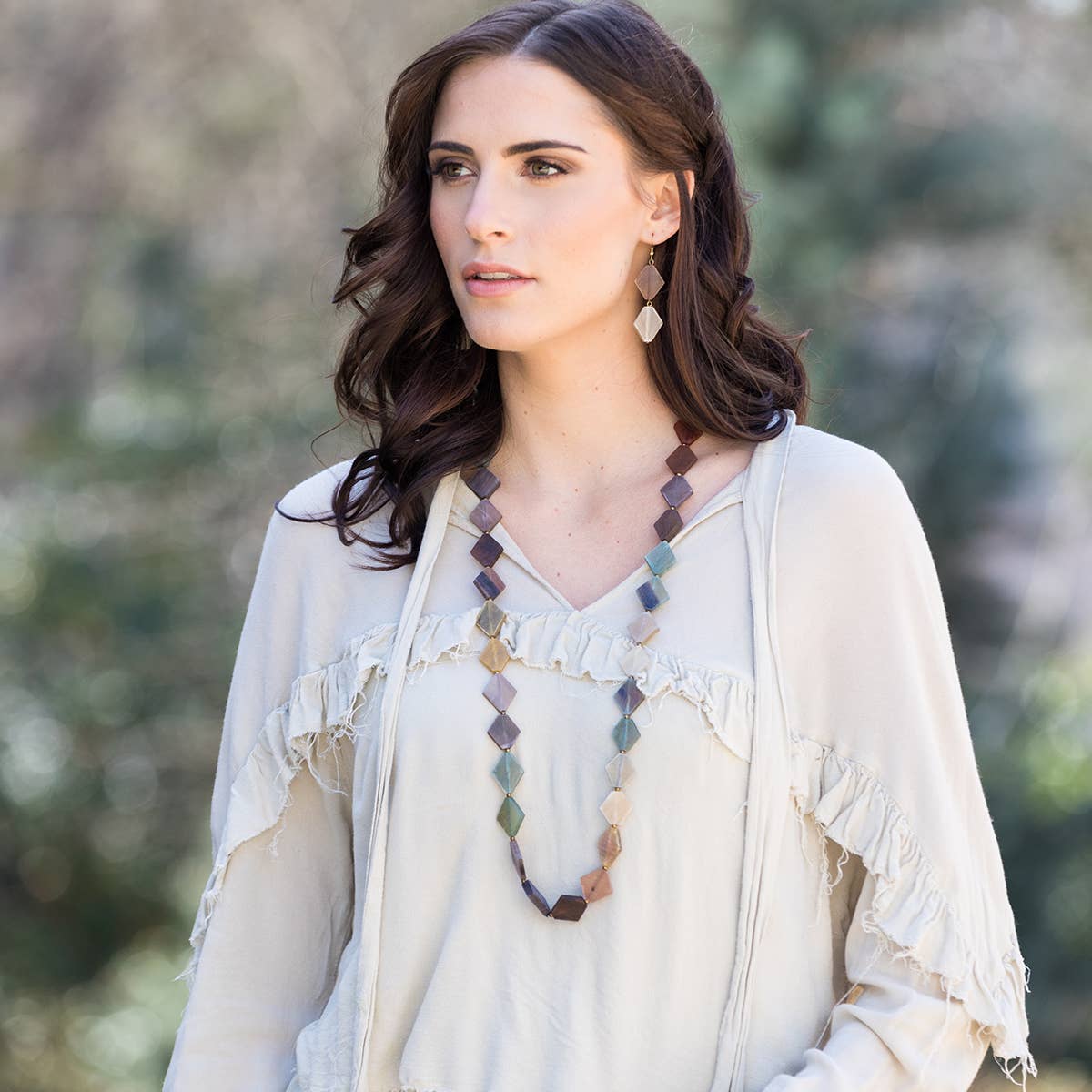 Omala Natural Beige Collection Necklace - Diamond Beads