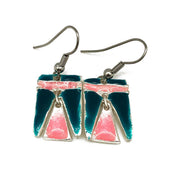 Pewter Earrings with Color Enamel - Teal/Pink