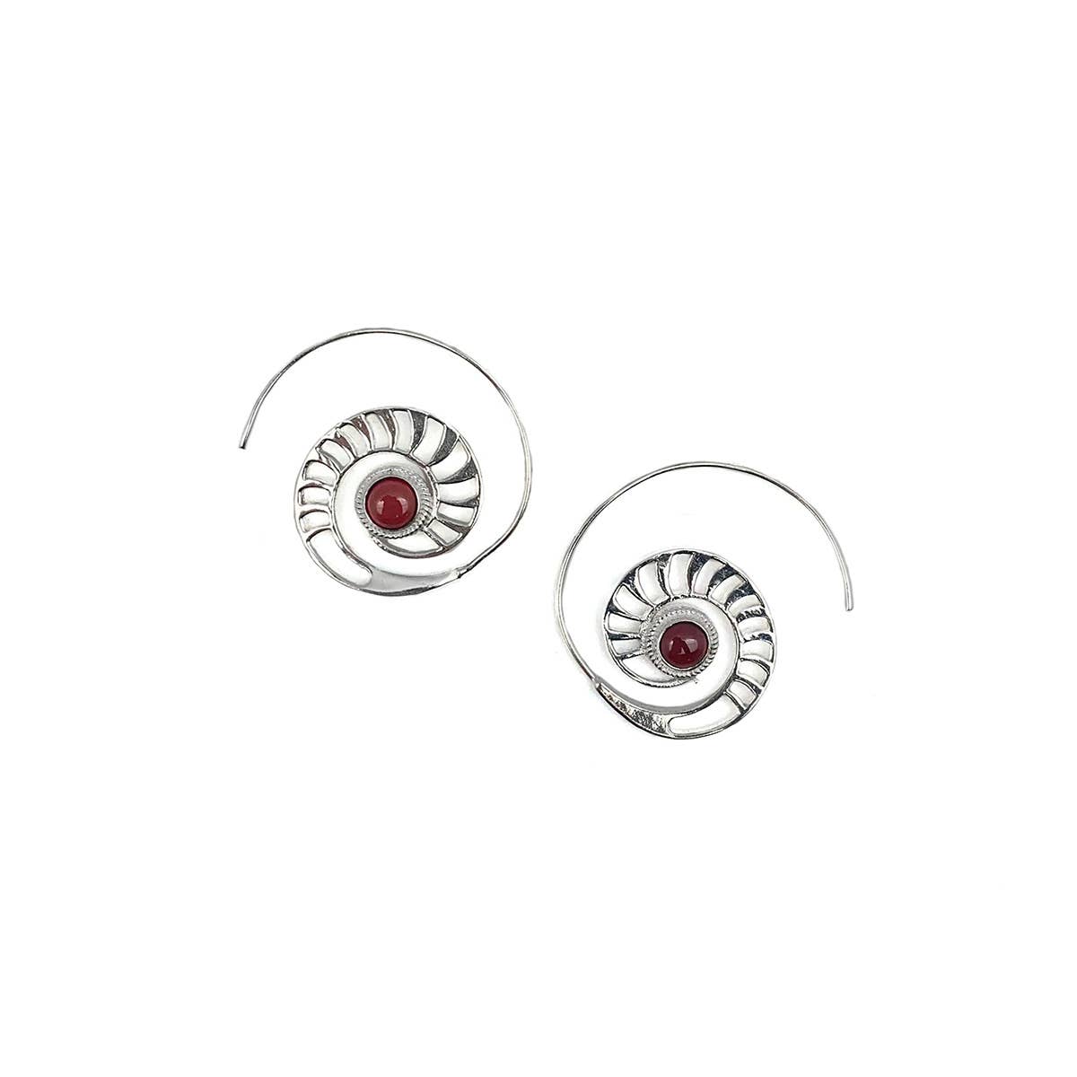 Tanvi Collection Earrings - Garnet Nautilus Shell Open Hoop