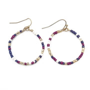 Seed Bead Hoop Earrings - Navy and Burgundy