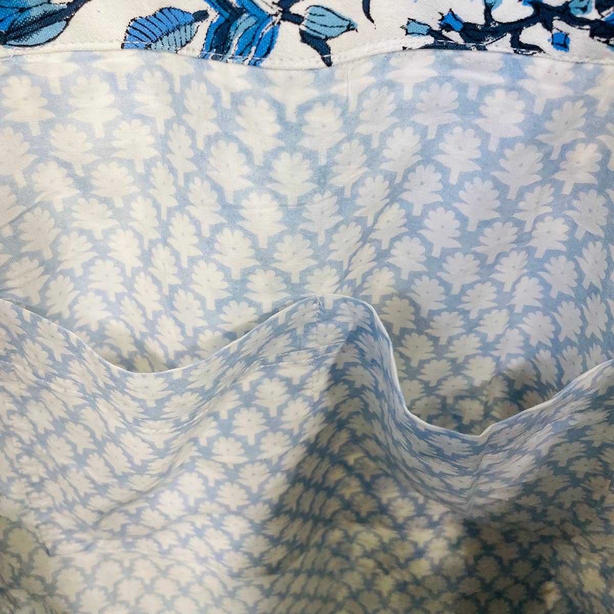 Handcrafted Canvas Bag with Block-Printed Azure Canopy