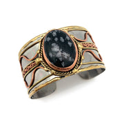 Mixed Metal and Snowflake Obsidian Stone Bracelet