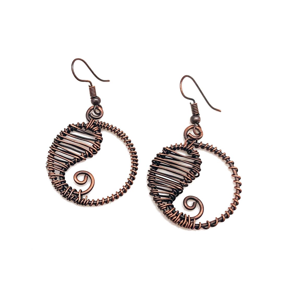 Banjara Wire Wrapped Copper Yin Yang Earrings