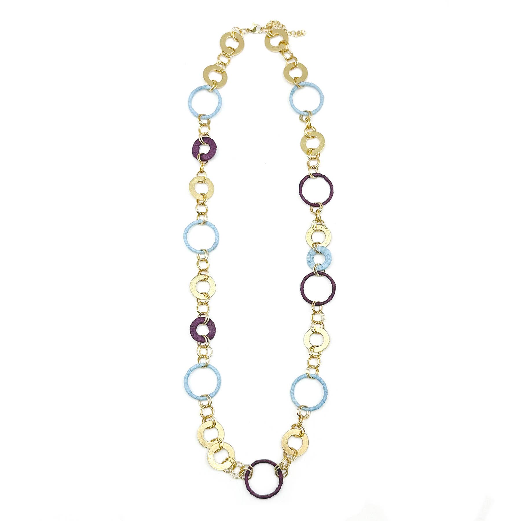 Sachi Raffia Rings Necklace - Purple Large and Small Rings