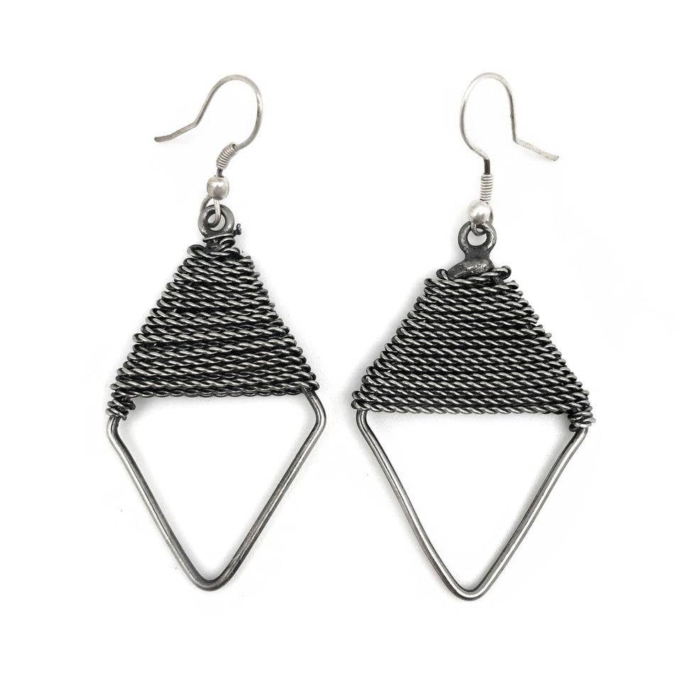 Basketweave Antique Silver Half Wrapped Diamond Earrings