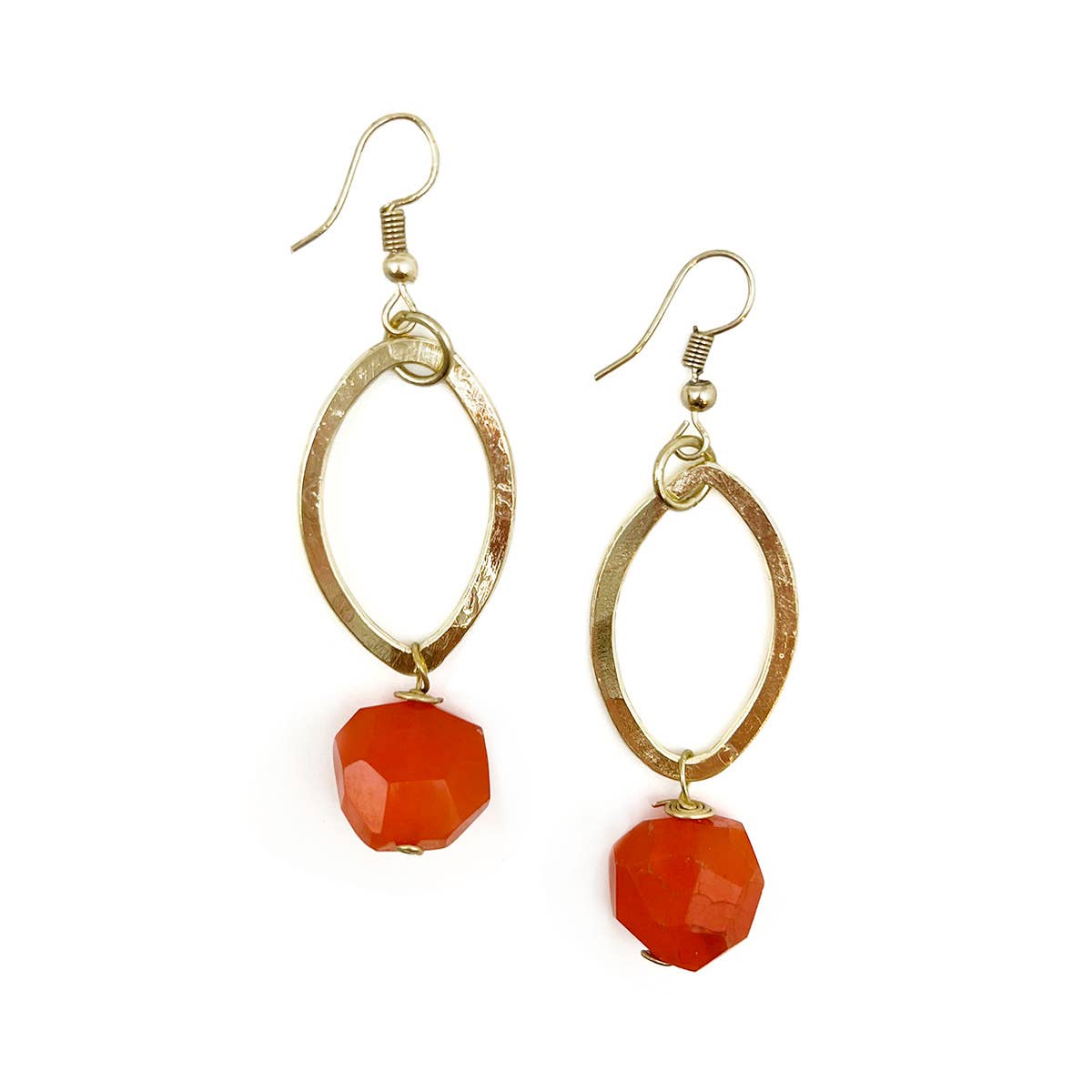 Gold-Plated Long Earrings With Carnelian Stones