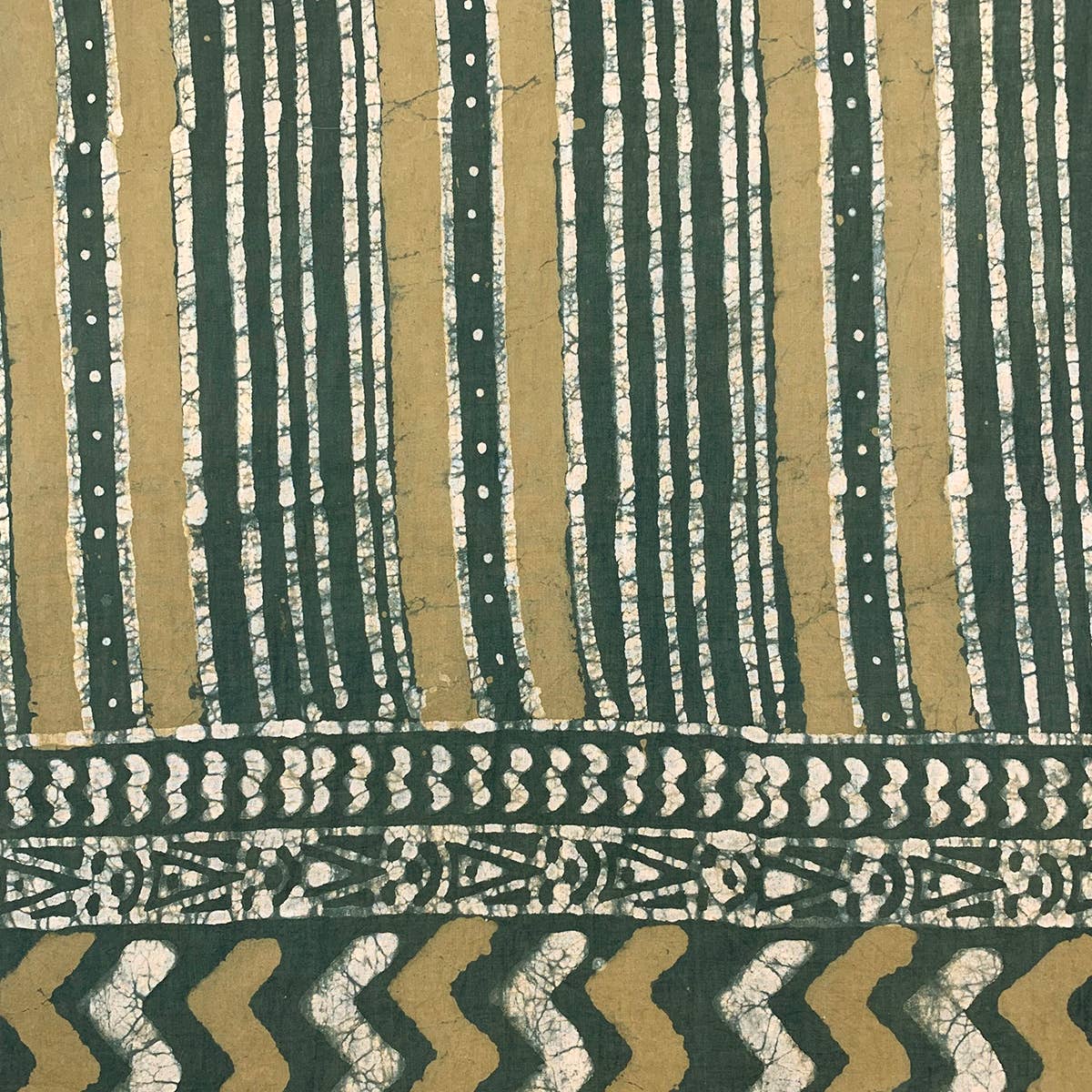 Block Printed Cotton Scarf - Olive and Dark Green Striped