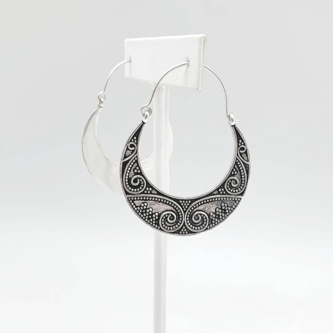 Tanvi Collection Earrings - Silver Curly Filigree Crescents