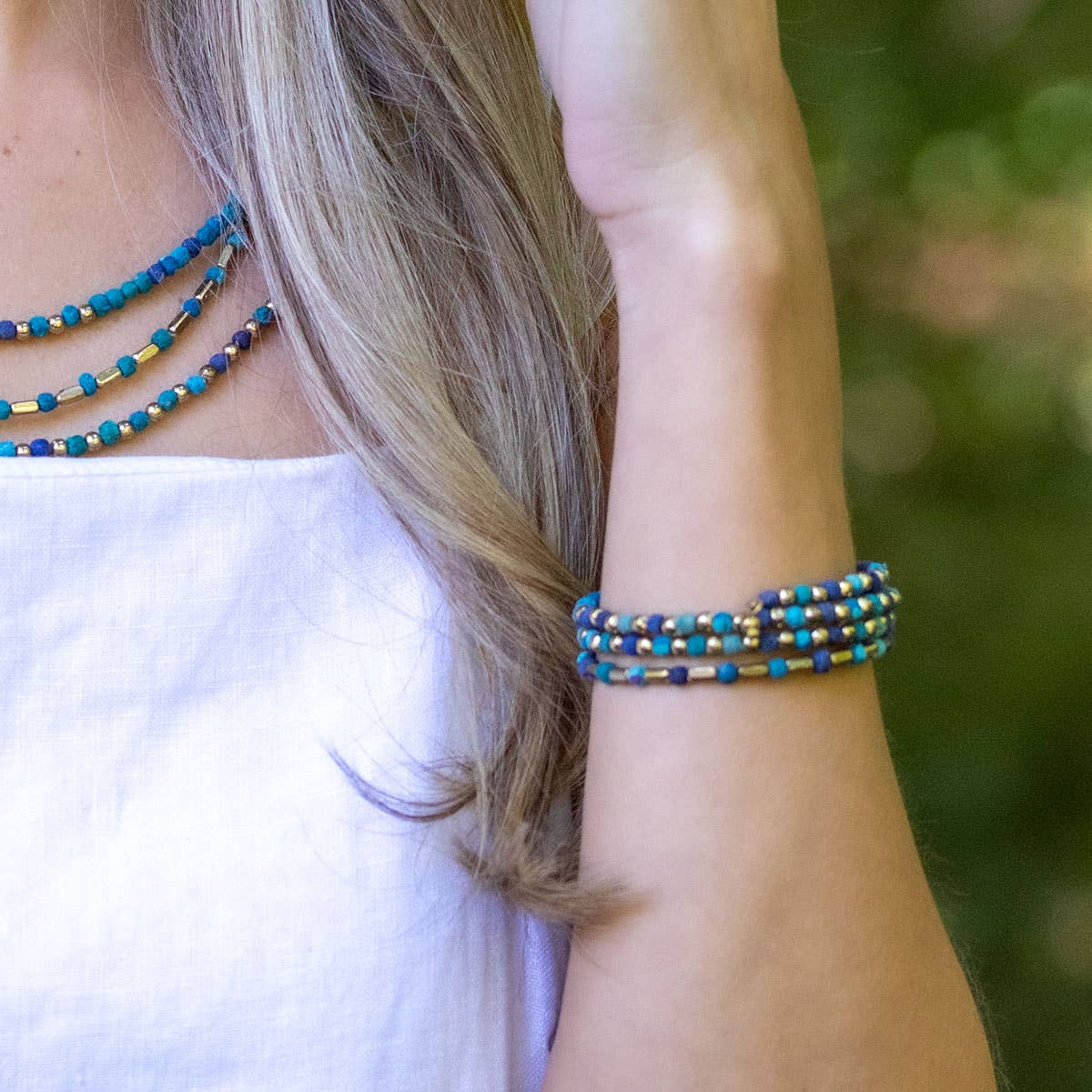 Aasha Chic Aqua Coil Kantha Beaded & Handcrafted Bracelet