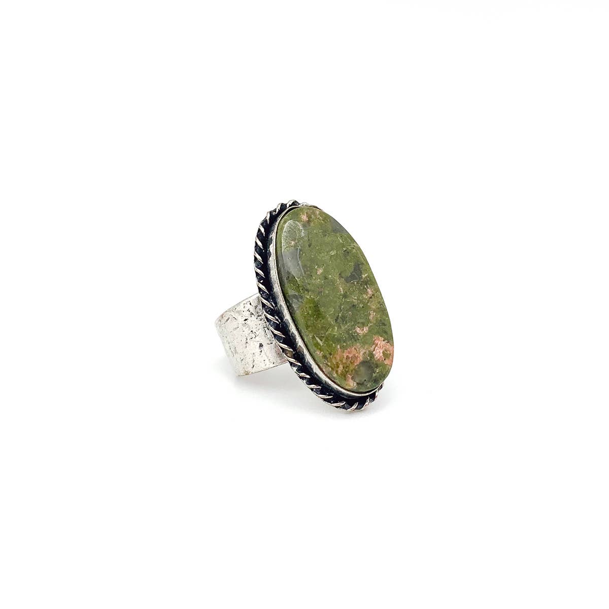 Handcrafted Kashi Semiprecious Stone Ring - Unakite