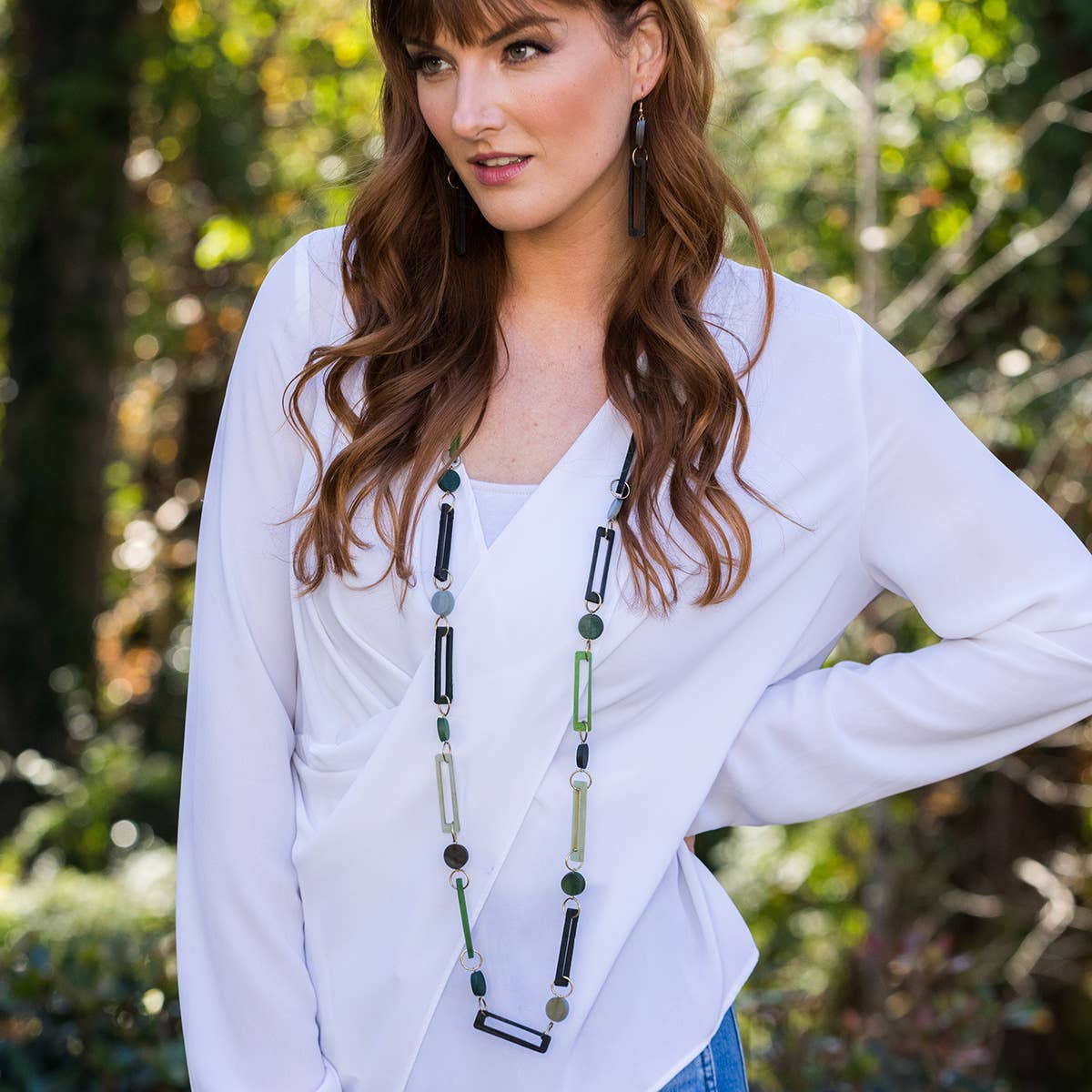 Omala Misty Greens Collection Necklace - Rectangles & Dots