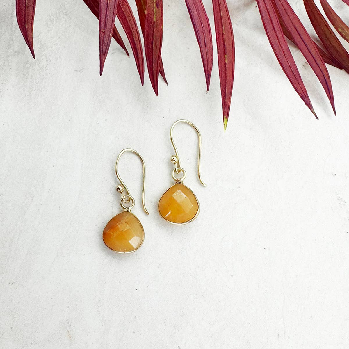 GoldPlated Earrings with SemiPreciousStone Yellow Aventurine