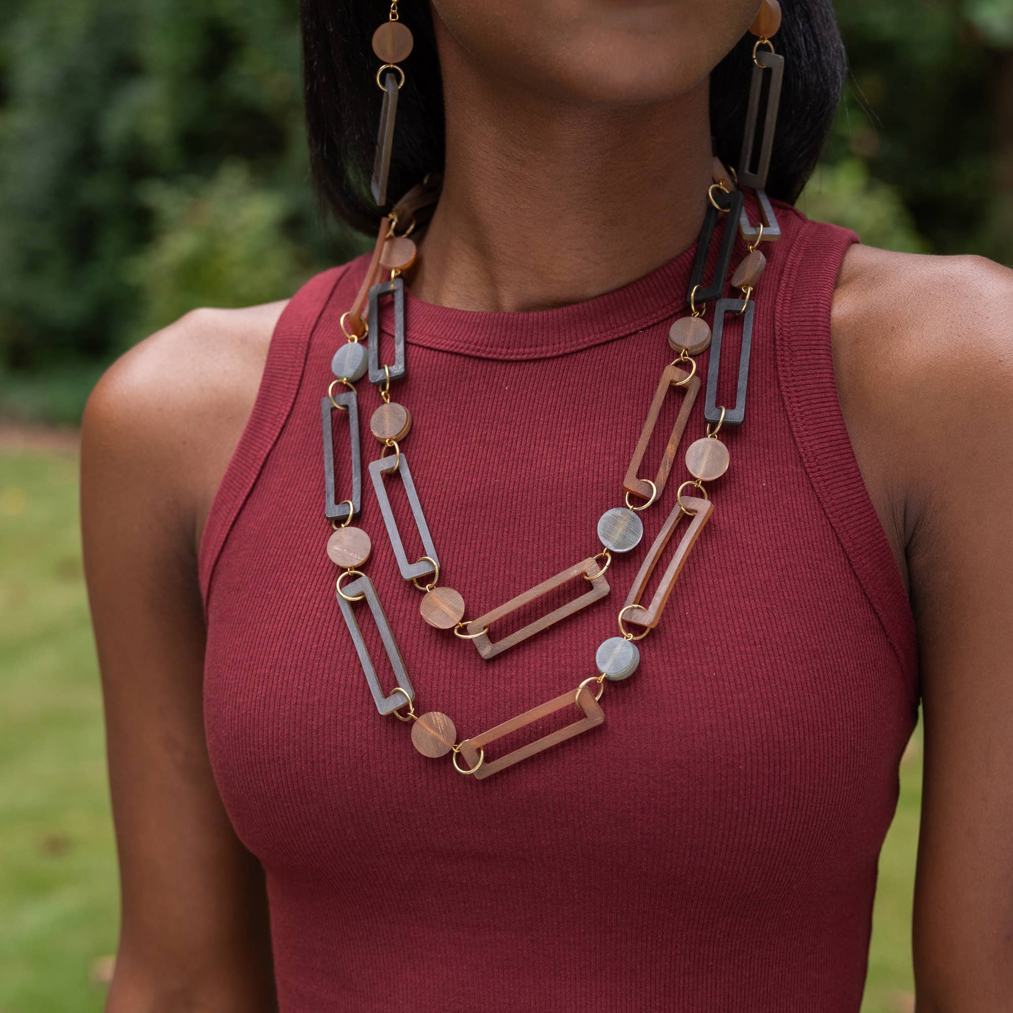 Omala Autumn Neutrals Necklace - Geo Rectangle