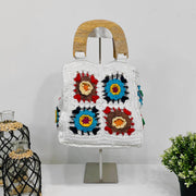 Laya White Cotton Crochet Small Top Handle Mini Bags