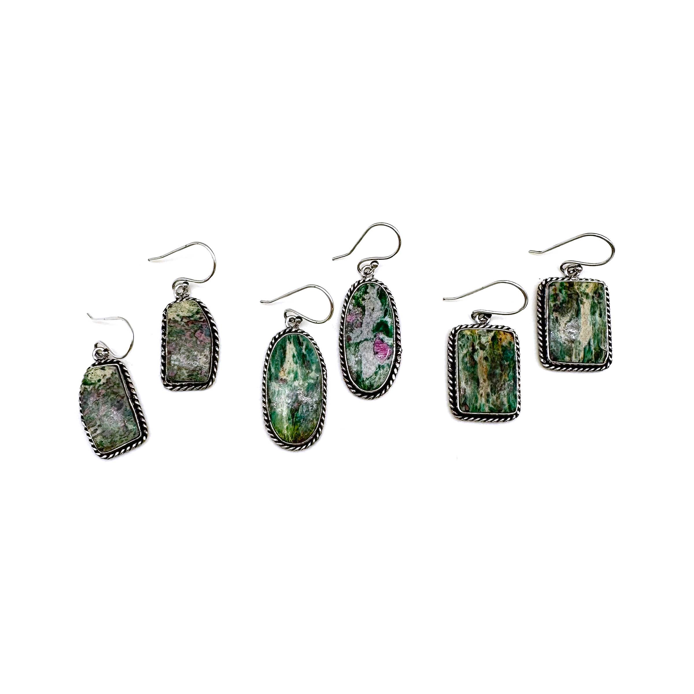 Handicrafted Semiprecious Stone Earrings -Ruby Fuchsite