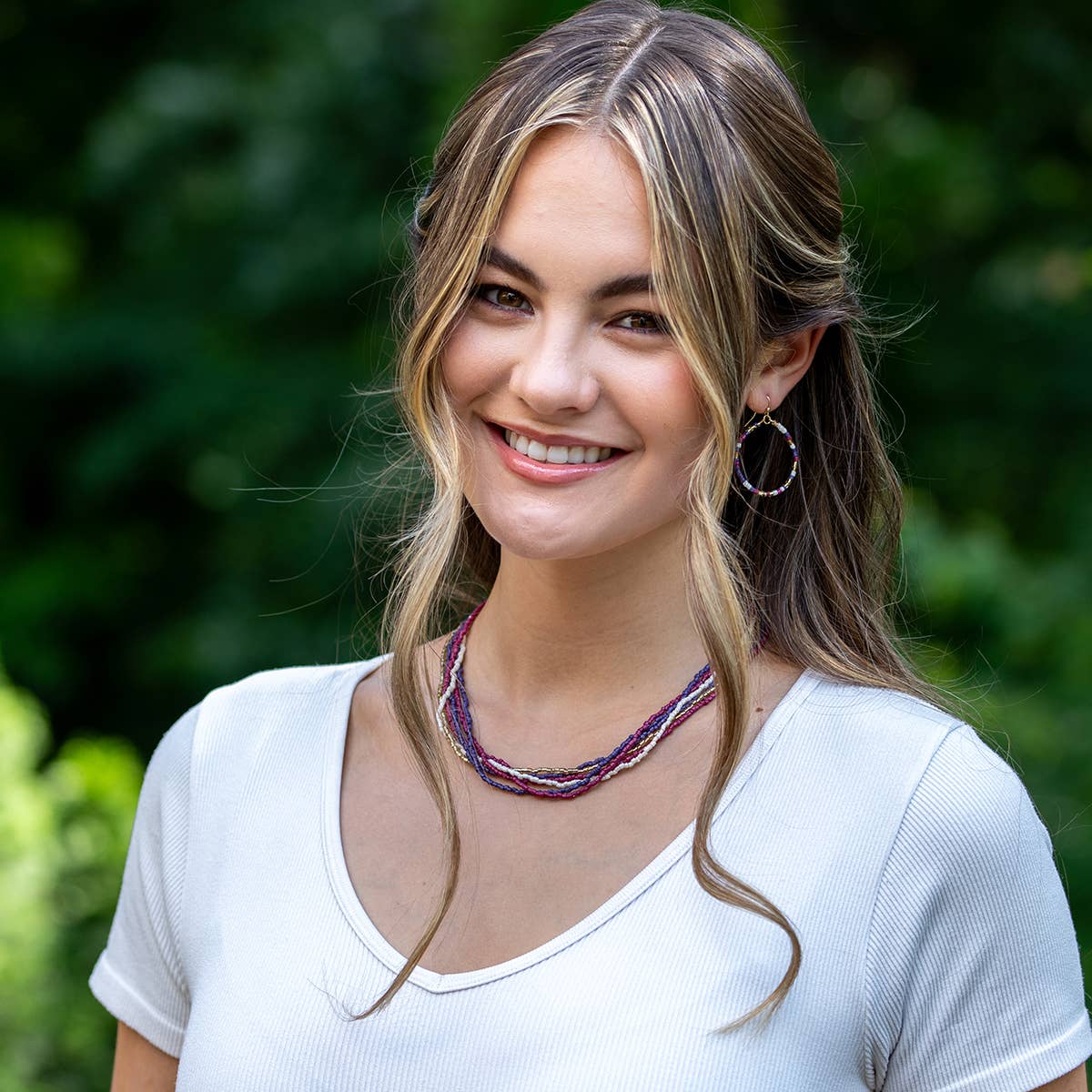 Seed Bead Multi-Strand Bib Necklace - Multiple Color Styles