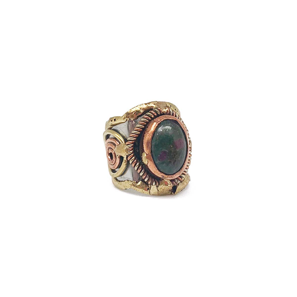 Mixed Metal and Ruby Fuchsite Stone Ring