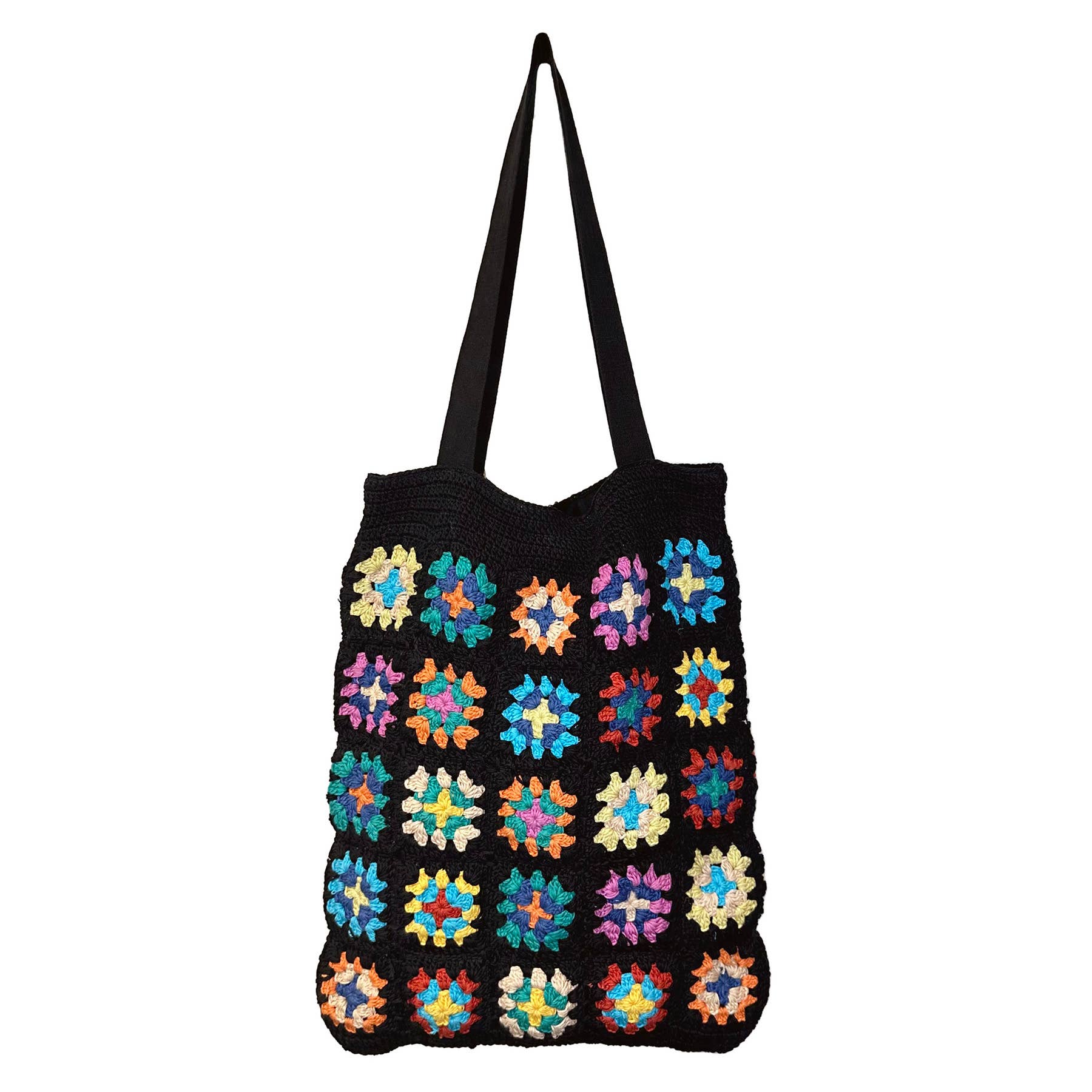 Laya Black Cotton Crochet Tote Bags