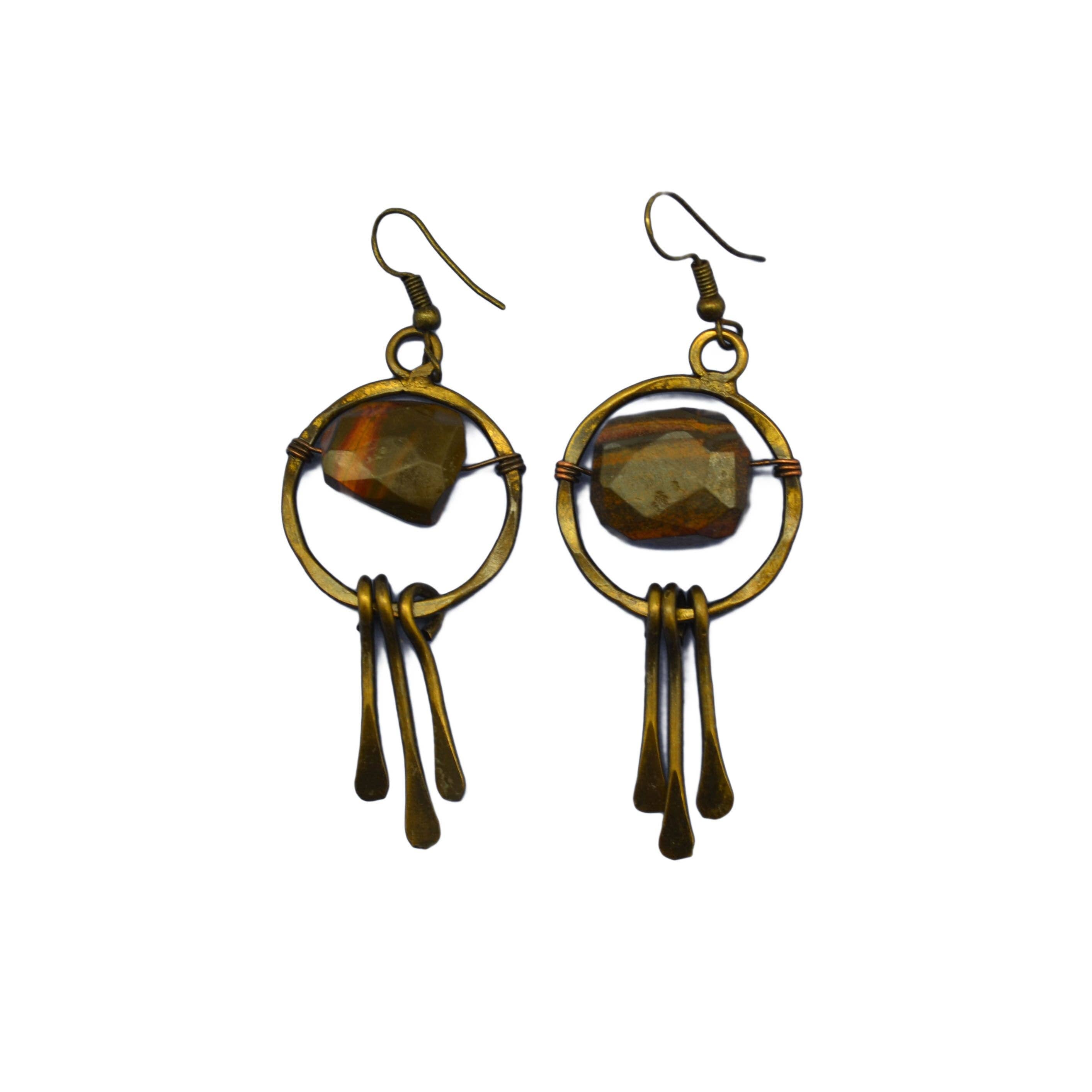 Banjara Fancy Jasper Brass Fringe Earrings