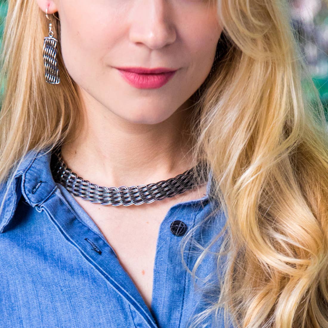 Basketweave Angled Weave Choker Necklace