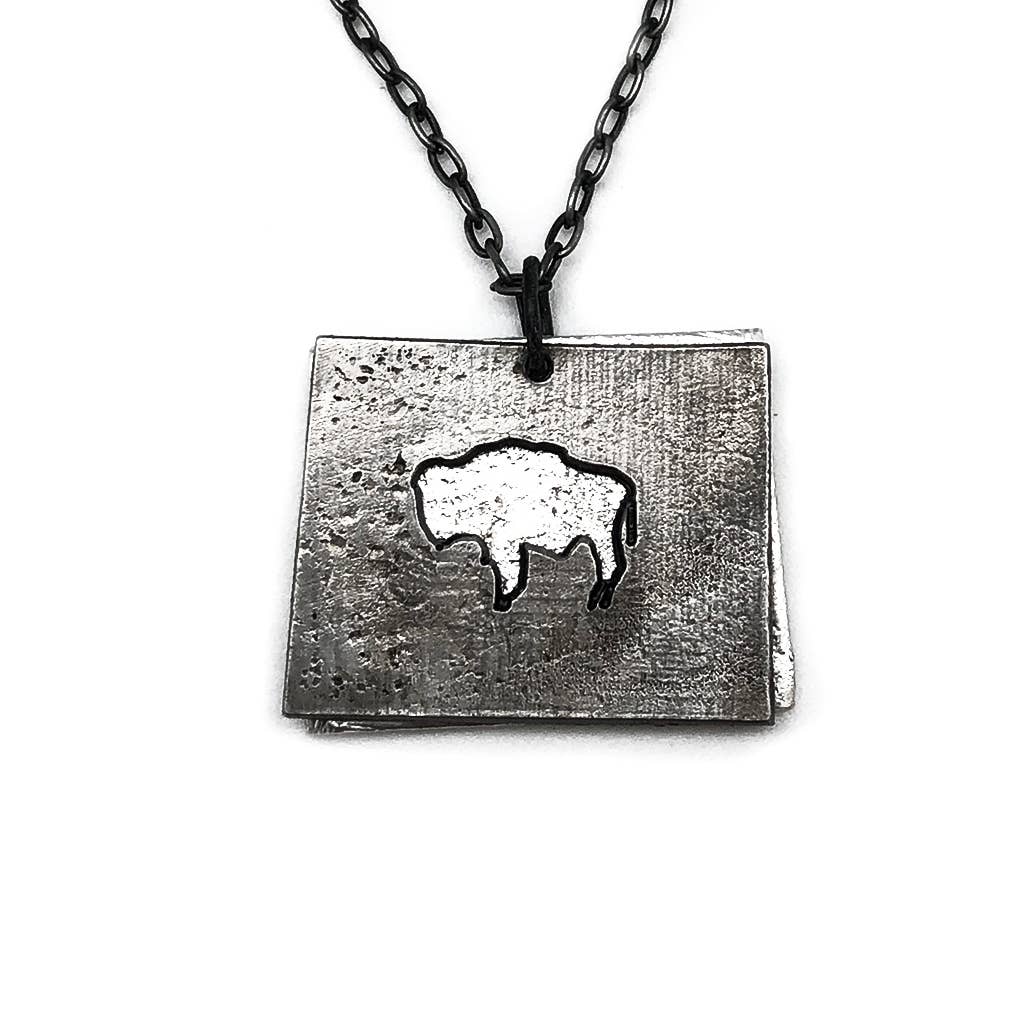 Home State Jewelry - Pewter Necklace - Wyoming with Bison