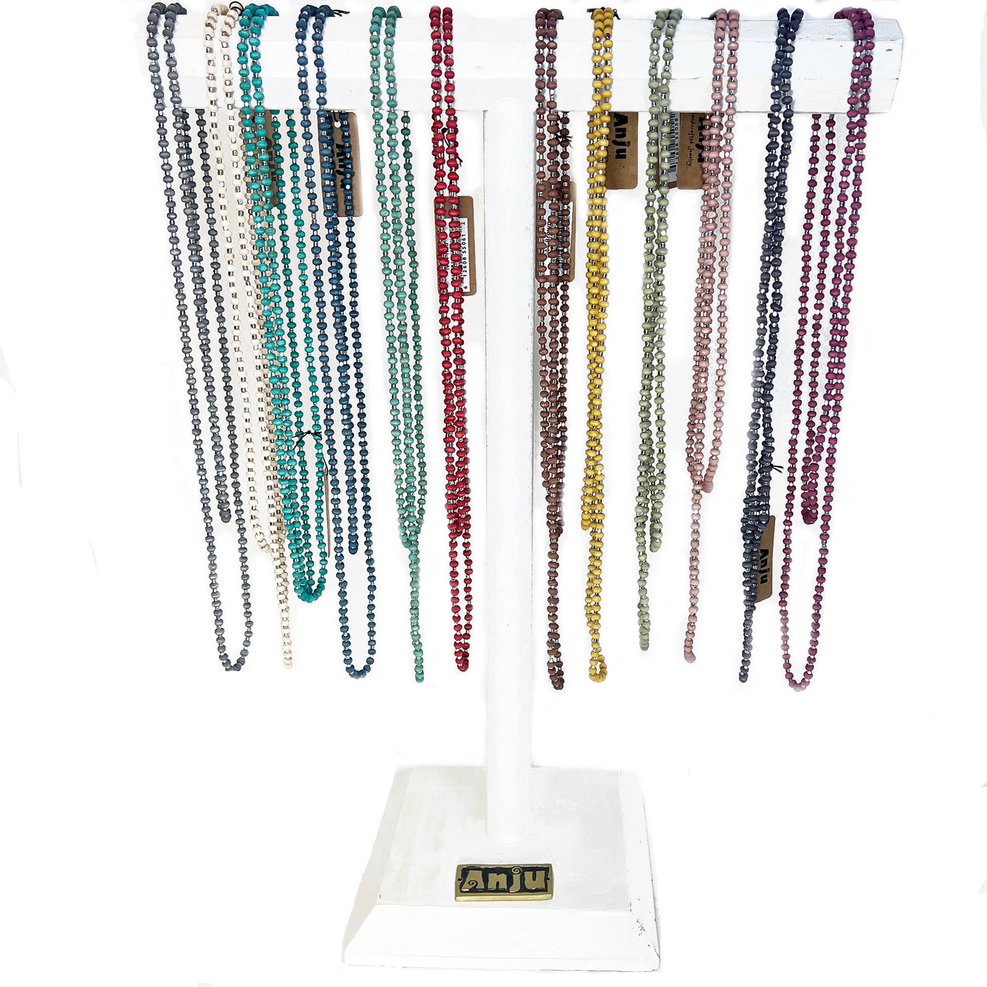 Handcrafted Long Wood Bead Necklace Prepack - 12 Count