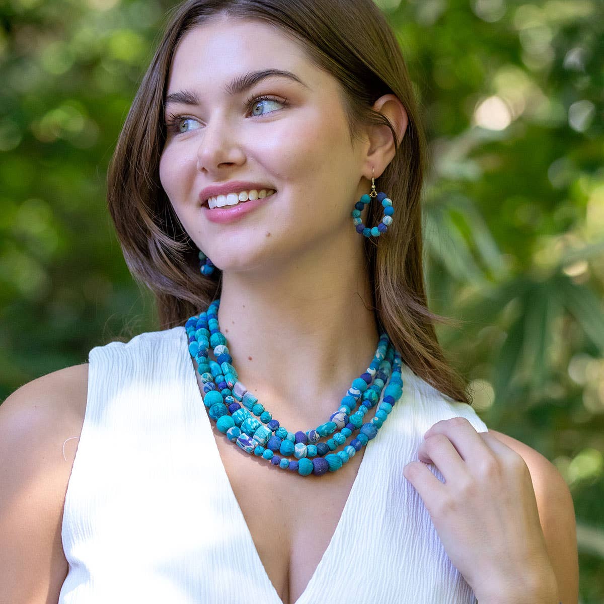 Aasha Trinity Aqua Kantha Beaded Layered Necklace