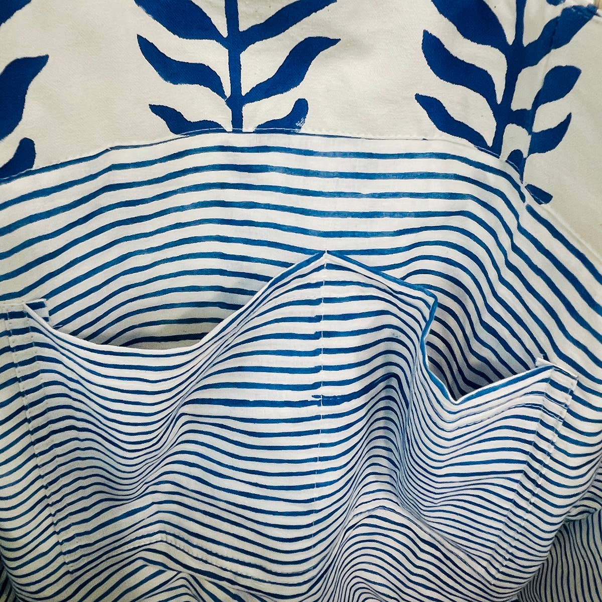 Handcrafted Canvas Bag with Block-Printed Seaside Serenity