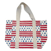 Block Printed Canvas Tote - Striped Stars