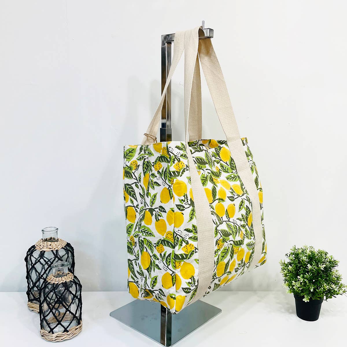 Handcrafted Canvas Bag with Block-Printed Lemon Groves