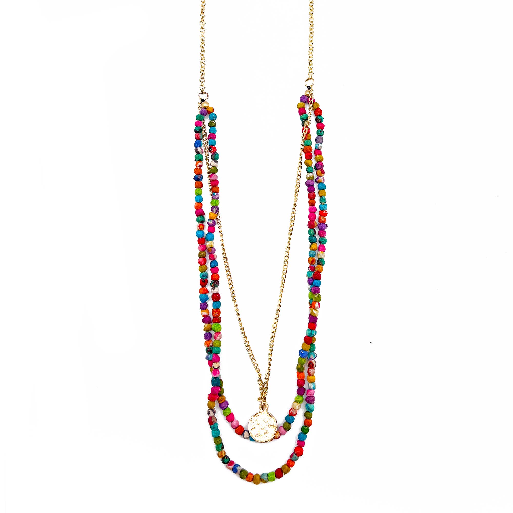 Aasha Three Layers with Coin Kantha Handcrafted Necklace