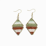 Seed Bead Layered Triangles Earrings - Green and Brown