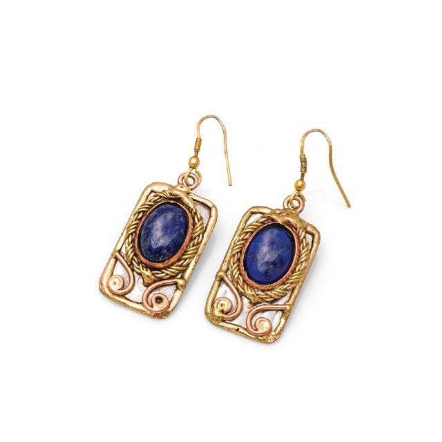 Mixed Metal and Lapis Lazuli Stone Earrings