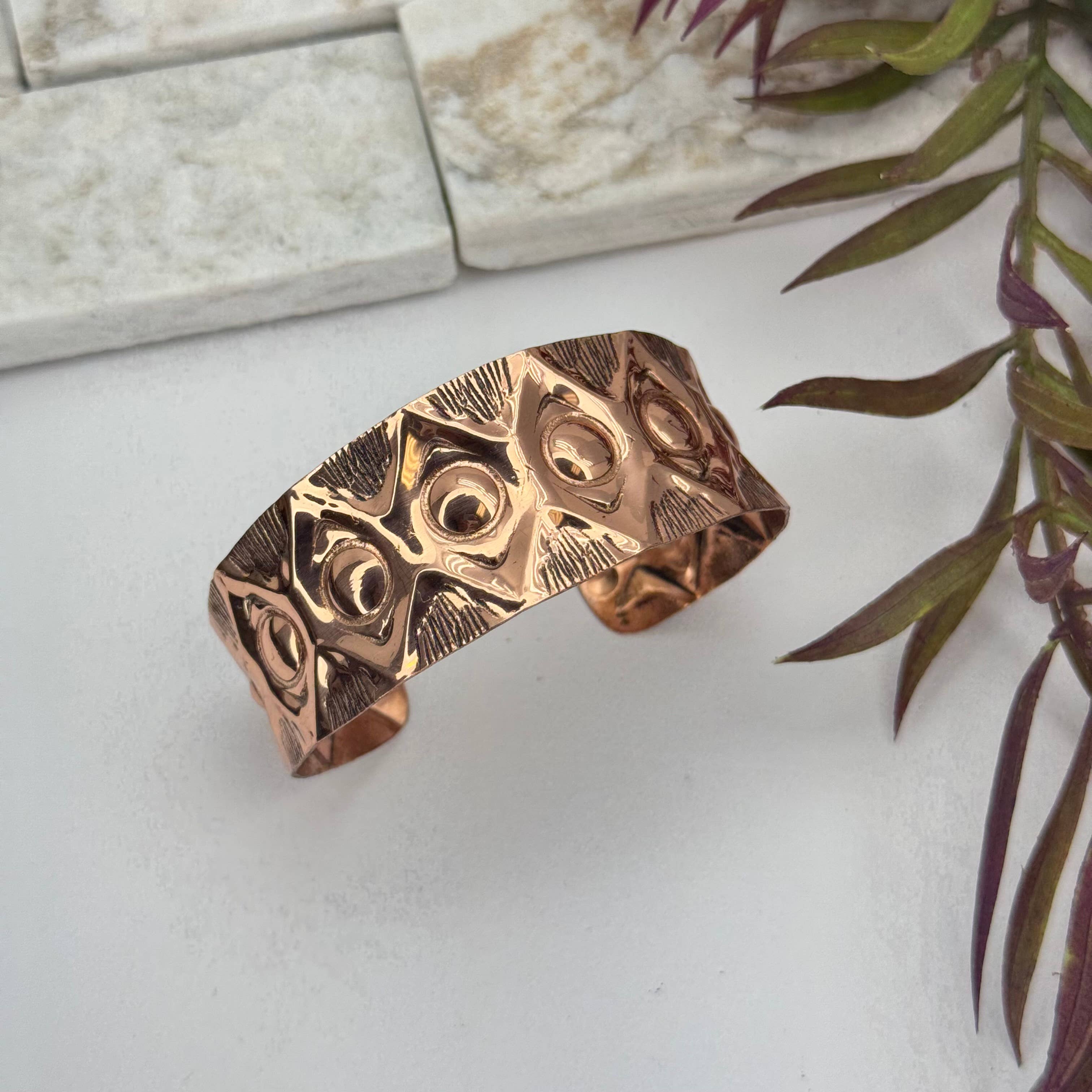 Handcrafted Tribal Eye Pattern Copper Cuff