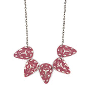 Silver Patina Necklace - Five Pink Teardrops