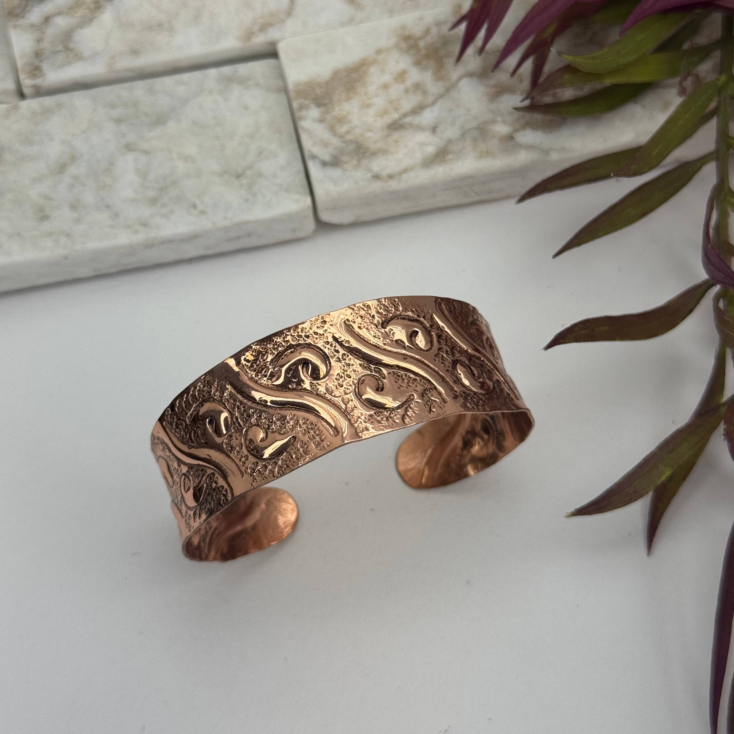Handcrafted Swirling Vine Copper Cuff