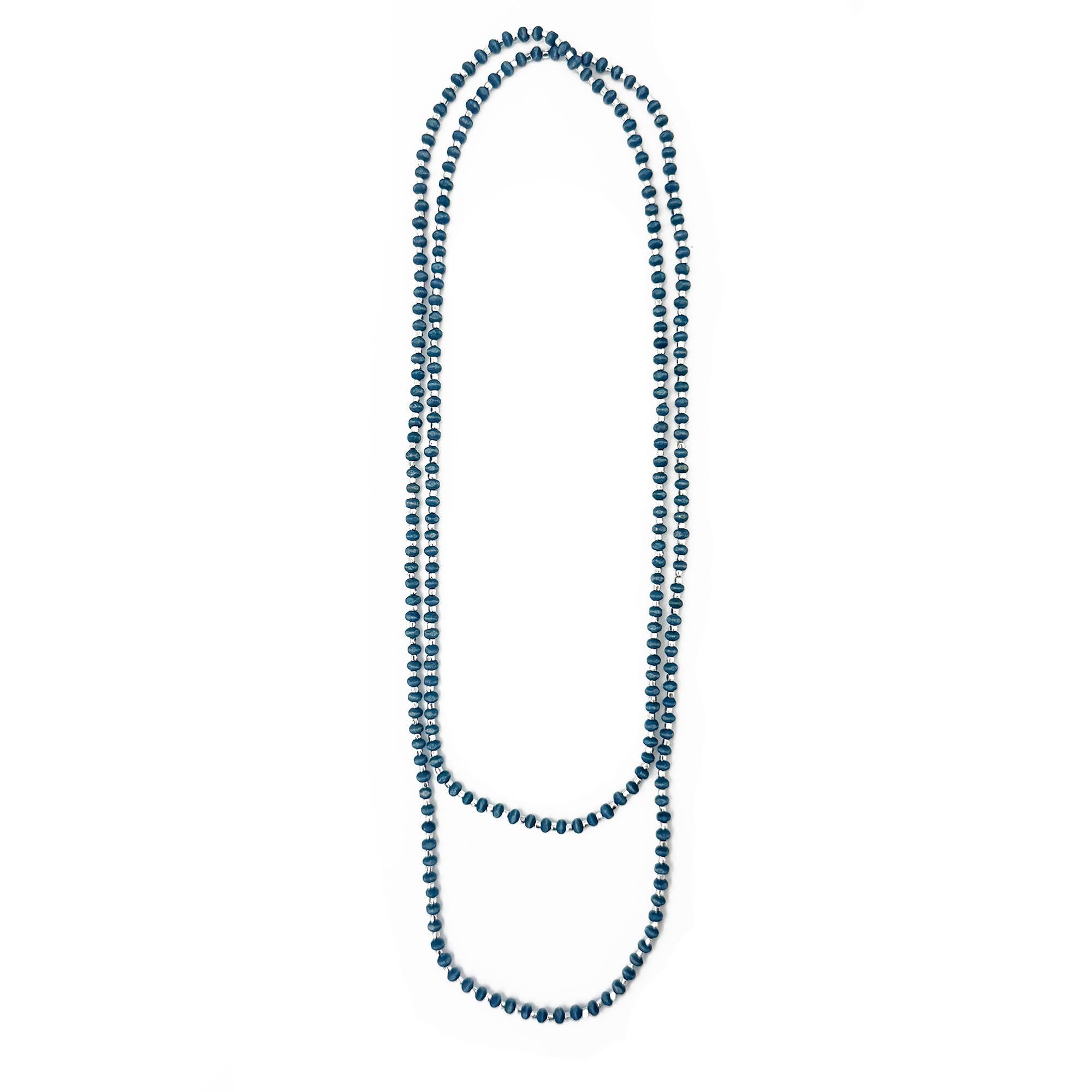 Sachi Long Wood Bead Necklace - Blue