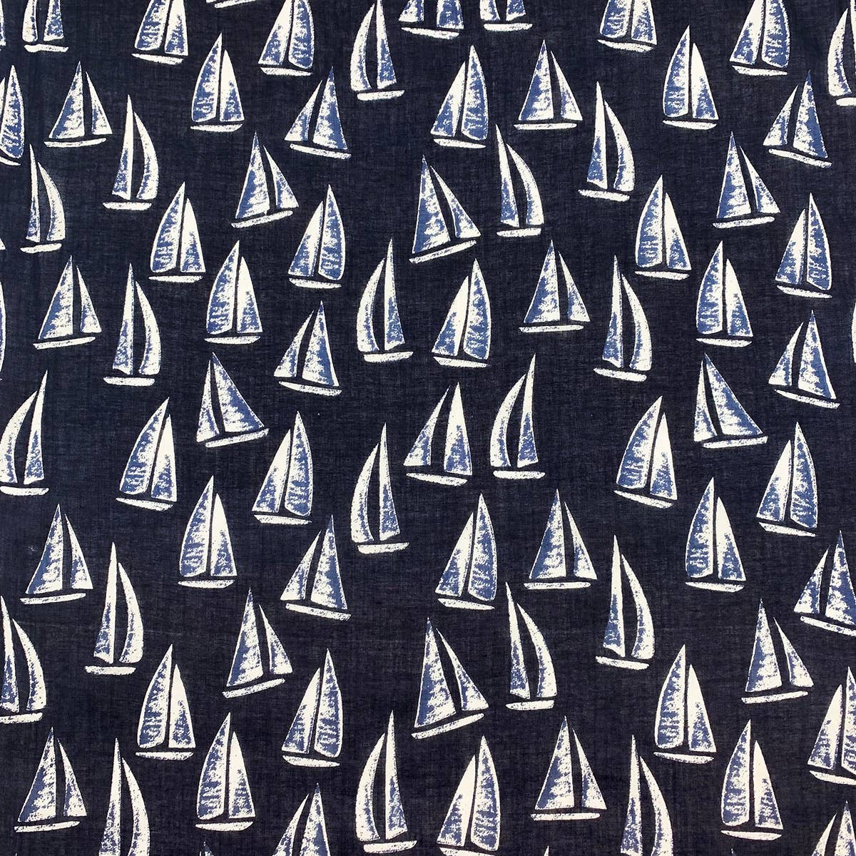 Block Printed Cotton Scarf - Navy Blue Sailboats