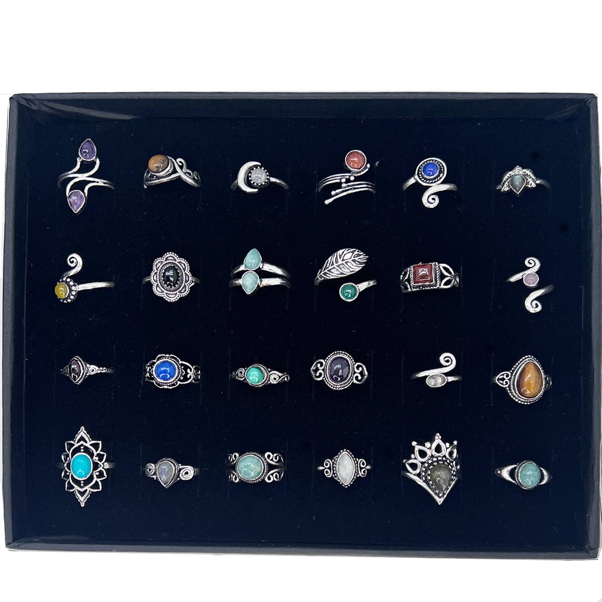 Tanvi silver plated rings - 24 pack