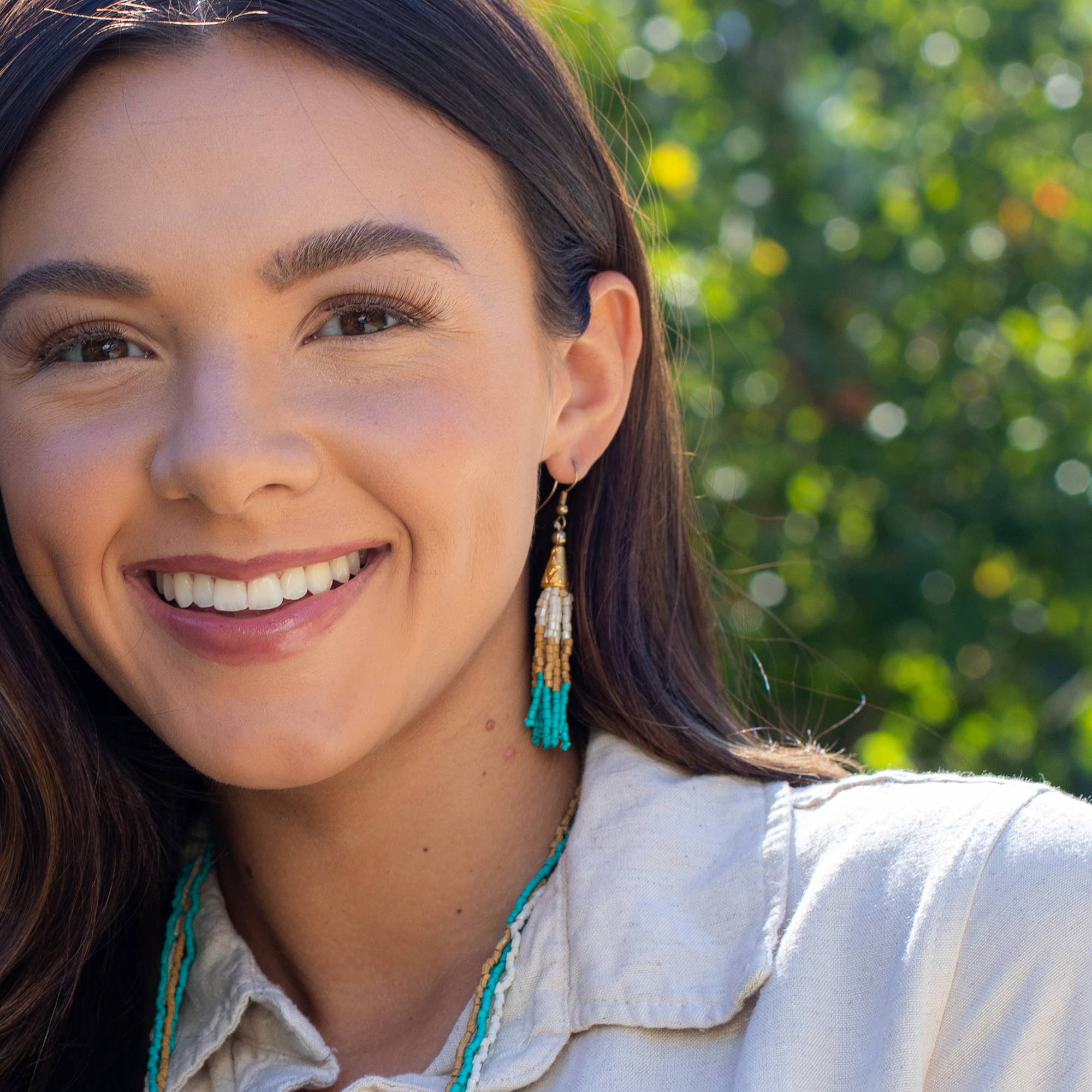 Sachi Island Waterfalls Earrings - Multi Colorblock Tassel