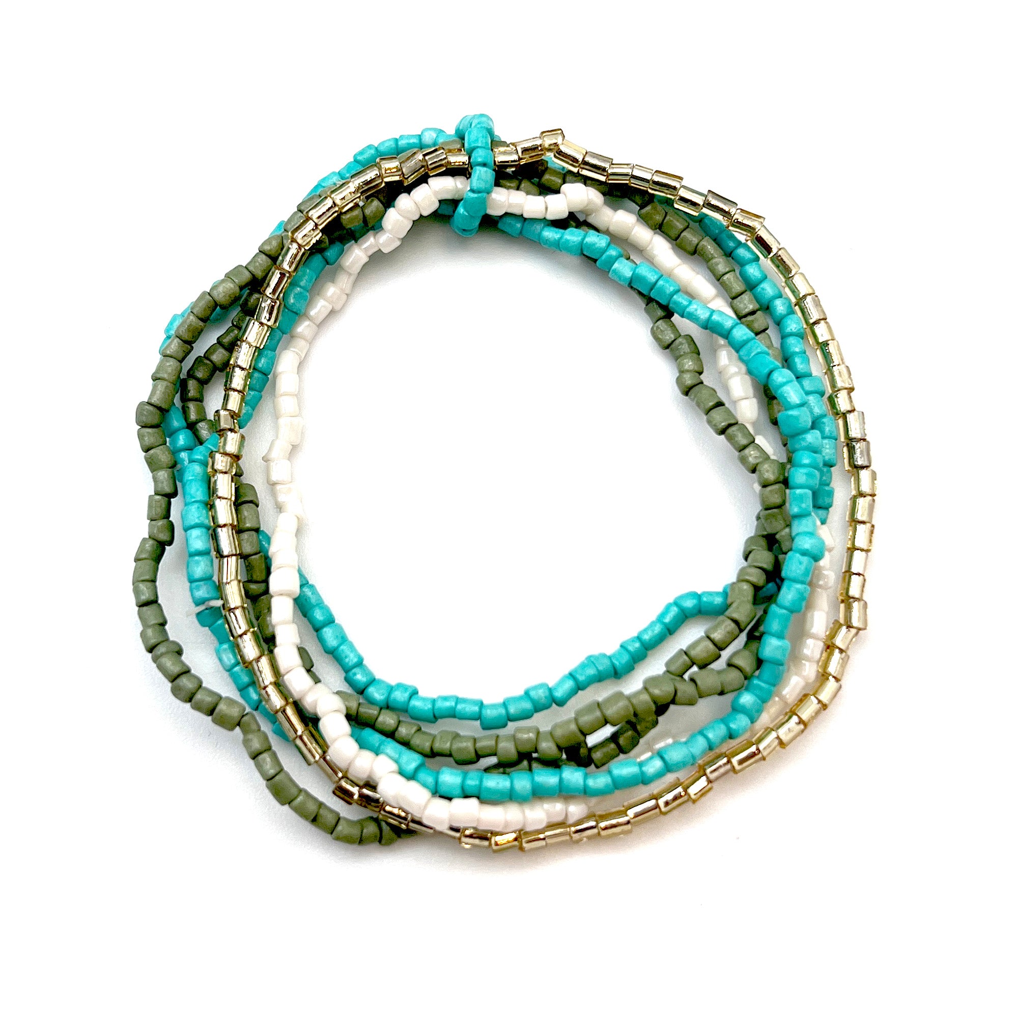 Seed Bead Stretchy Bunch Bracelets - Turquoise and Olive