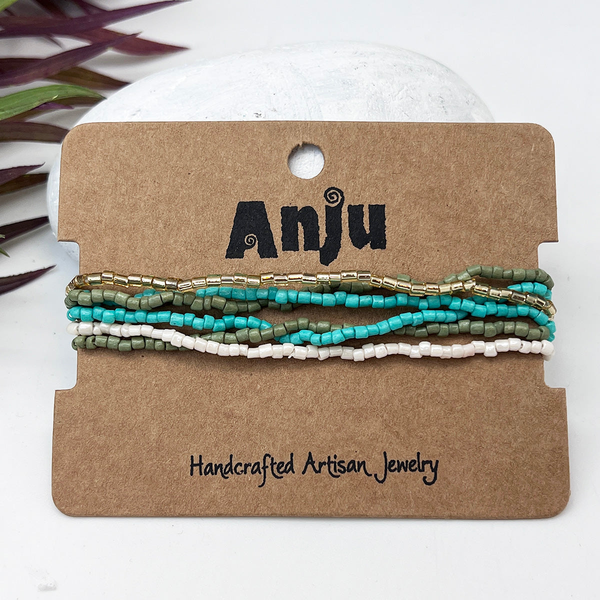 Seed Bead Stretchy Bunch Bracelets - Turquoise and Olive